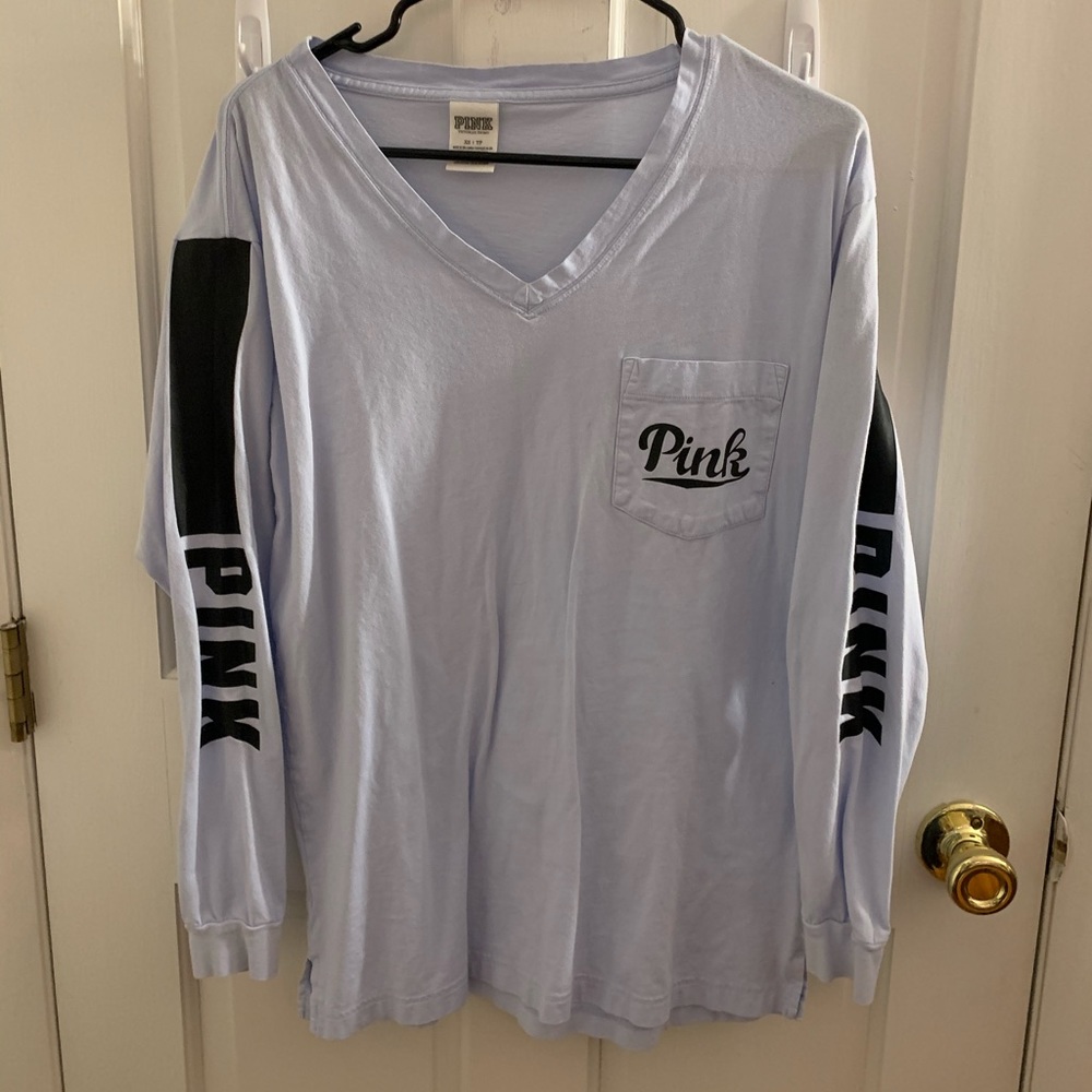 Pink Long Sleeve V Neck Tee
